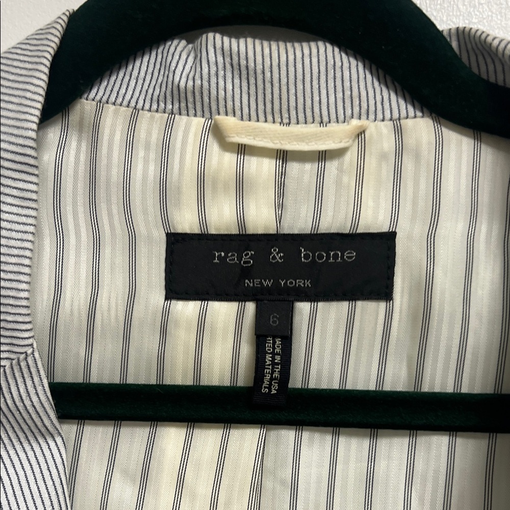 Rag & Bone Light Weight Gray White Striped Tailored Silk Cotton Blazer Size 6 - Picture 2 of 10